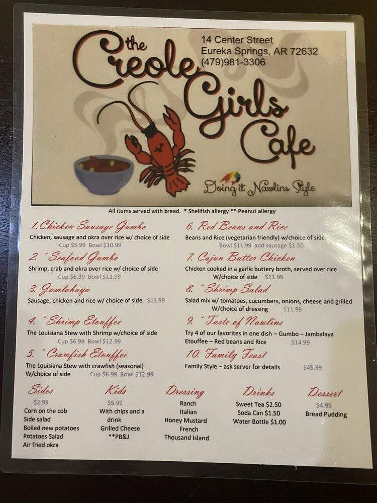 The Creole Girls Cafe - Eureka Springs, AR menu_pic