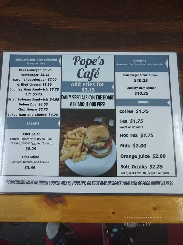 Pope's Cafe - Shelbyville, TN menu_pic