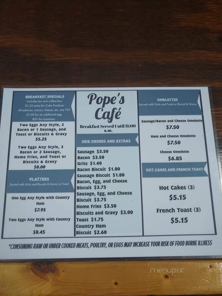 Pope's Cafe - Shelbyville, TN menu_pic