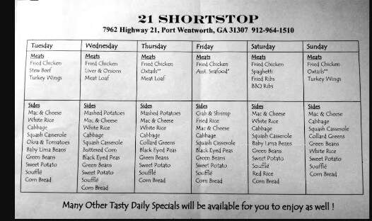 21 Shortstop - Savannah, GA menu_pic