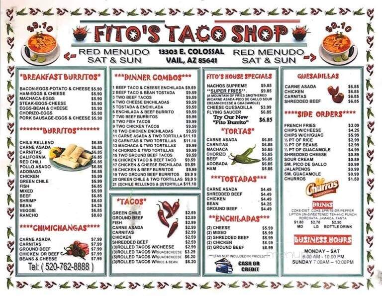 Nico's Taco Shop - Vail, AZ menu_pic