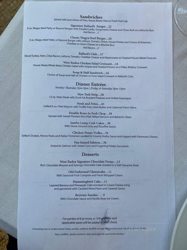 Ballard's Bar at West Baden - French Lick, IN menu_pic