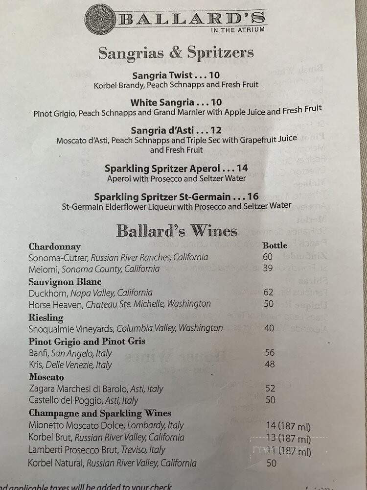Ballard's Bar at West Baden - French Lick, IN menu_pic