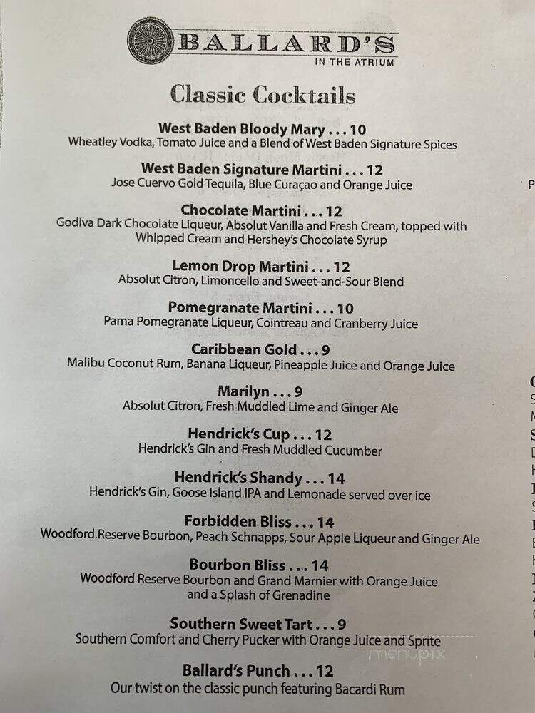 Ballard's Bar at West Baden - French Lick, IN menu_pic
