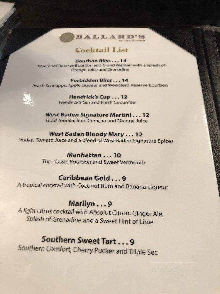 Ballard's Bar at West Baden - French Lick, IN menu_pic