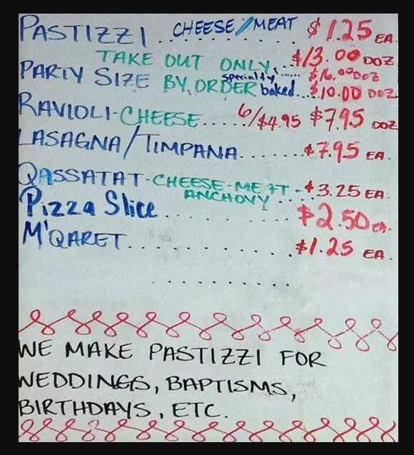 Joe's Pastizzi Plus - Toronto, ON menu_pic
