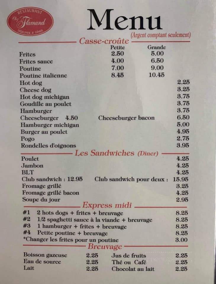 Restaurant Chez Flamand - Saint-Polycarpe, QC menu_pic
