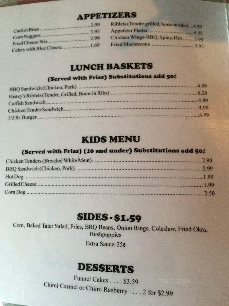 Heavy's Barbecue Canoe & Camp - Harrogate, TN menu_pic