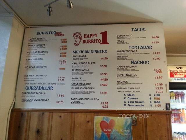 Happy Burrito - Oakland, CA menu_pic