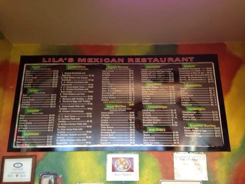 Lila's Mexican Restaurant - Santa Rosa, CA menu_pic