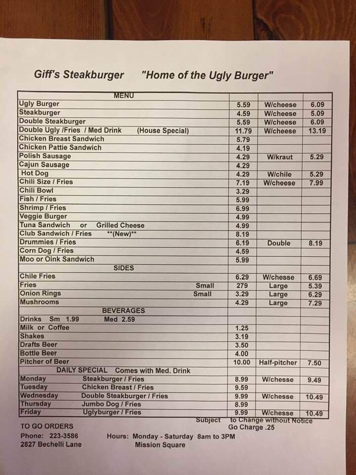 Giff's Steakburger - Redding, CA menu_pic