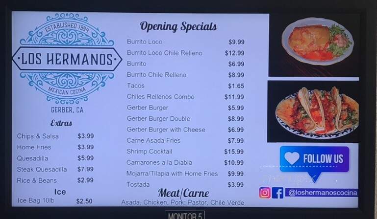 Dos Hermanos - Gerber, CA menu_pic