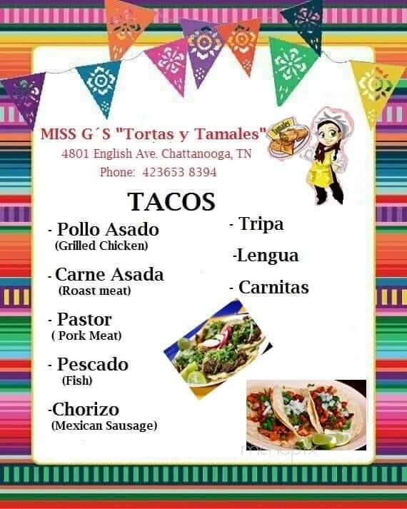 Miss G's Tortas y Tamales - Chattanooga, TN menu_pic