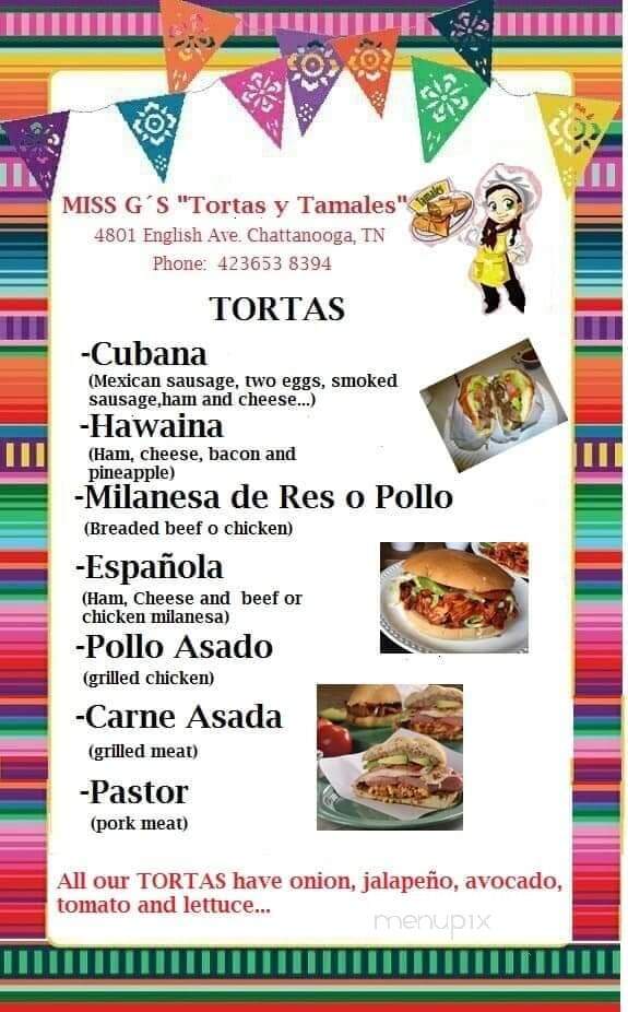 Miss G's Tortas y Tamales - Chattanooga, TN menu_pic