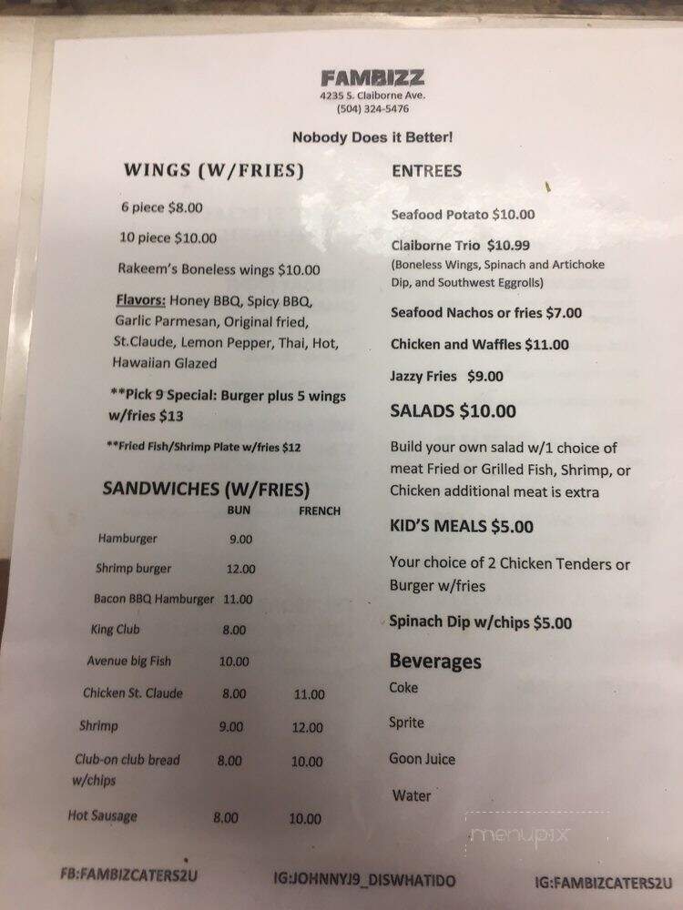 Fam Bizz - New Orleans, LA menu_pic