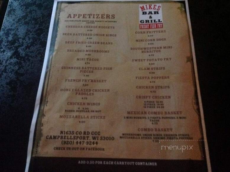 Mikes Bar and Grill - Campbellsport, WI menu_pic
