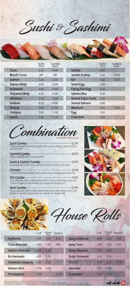 Oki Doki Roll & Sushi - Brea, CA menu_pic