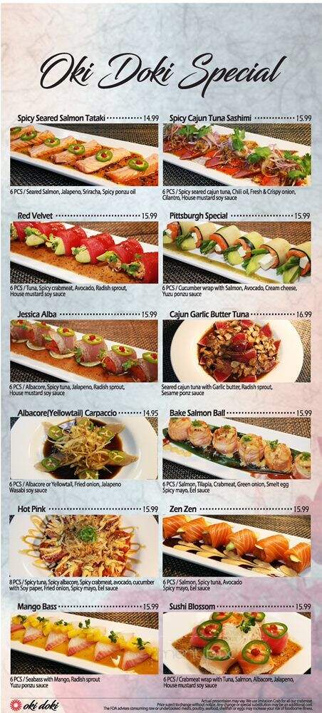Oki Doki Roll & Sushi - Brea, CA menu_pic
