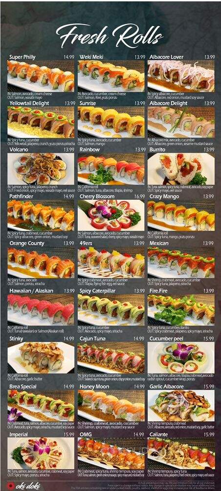 Oki Doki Roll & Sushi - Brea, CA menu_pic