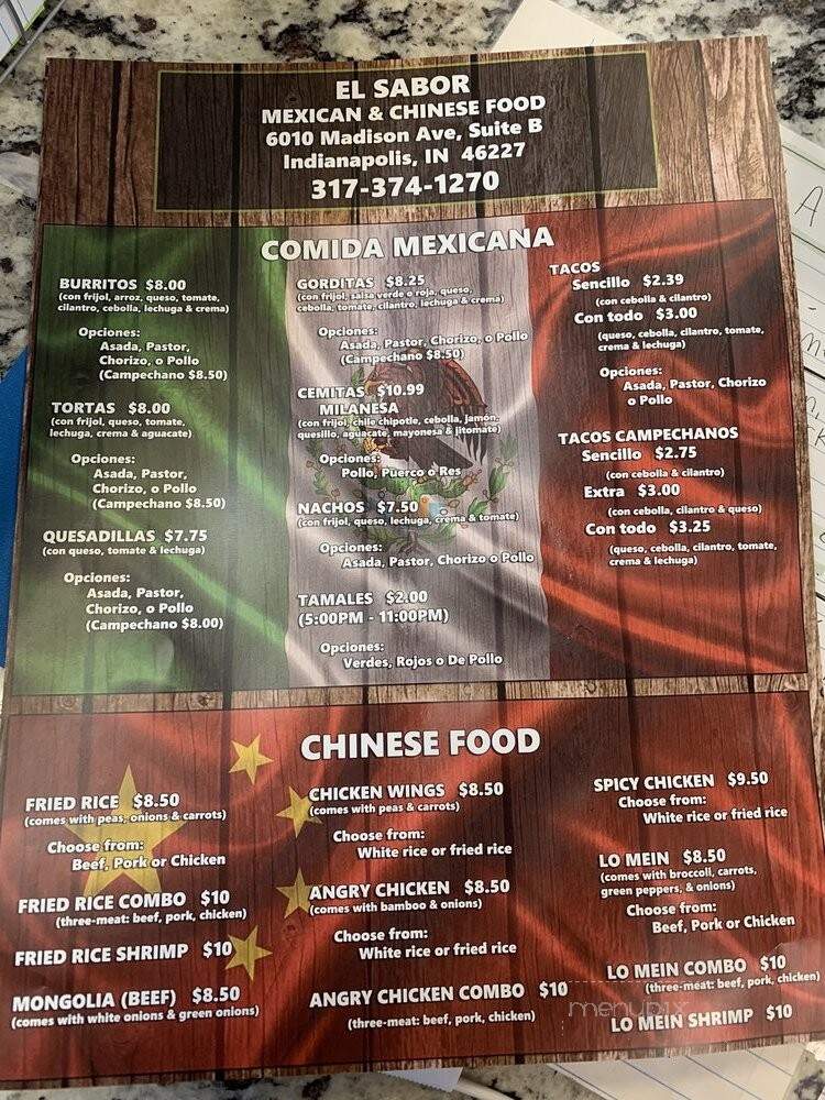 El Sabor Mexican and Chinese Food - Indianapolis, IN menu_pic