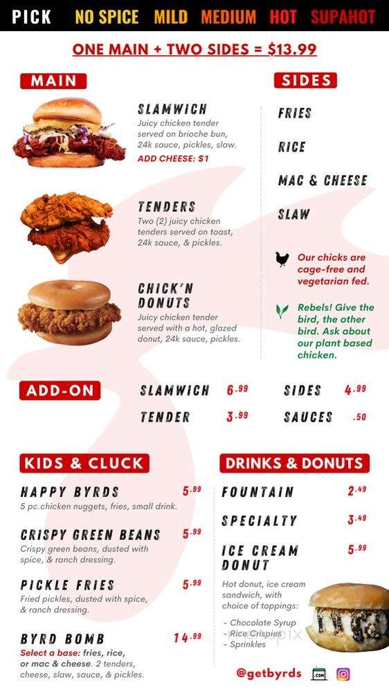Byrd's Hot Chicken - Anaheim, CA menu_pic