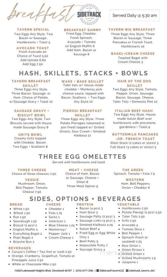Sidetrack Cafe - Cleveland, OH menu_pic