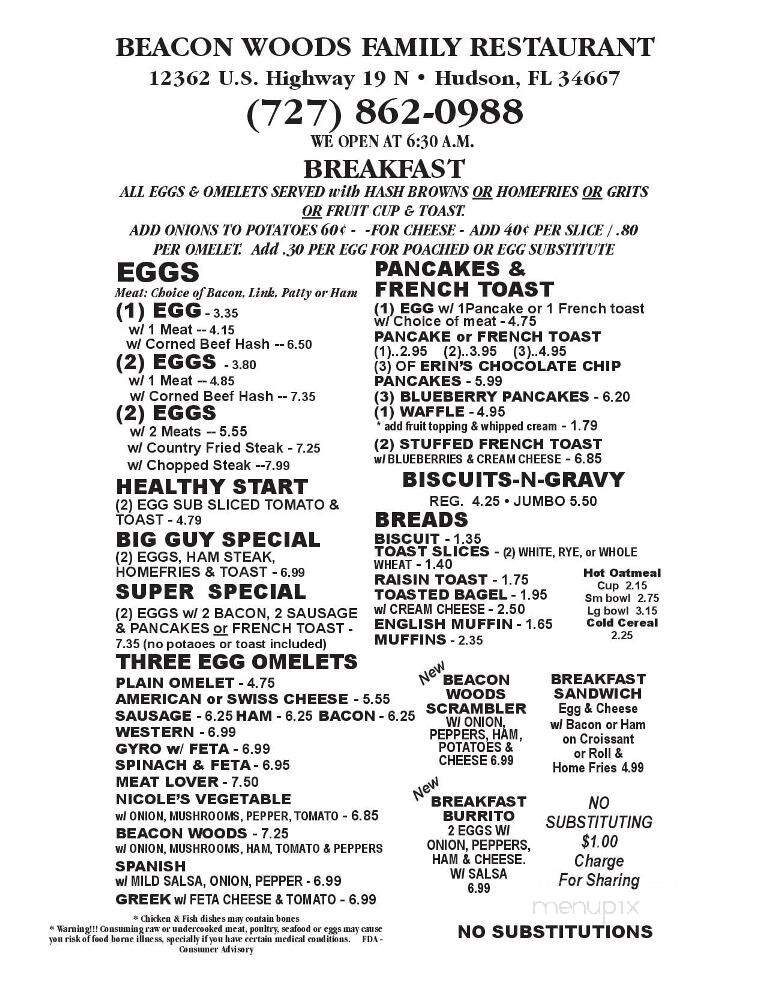 Beacon Woods Restaurant - Hudson, FL menu_pic