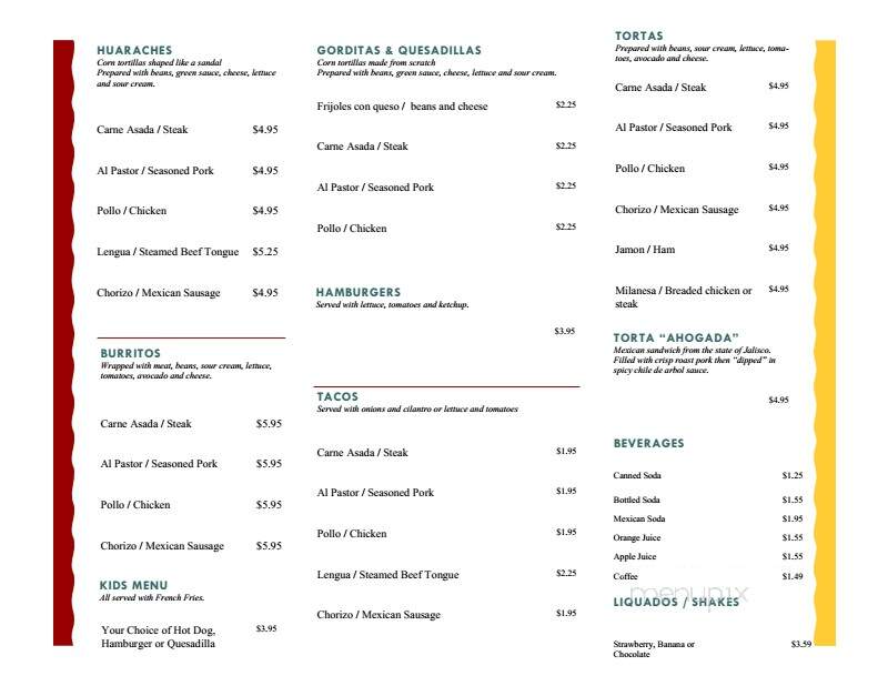 La Cocina Jalisciese - Evergreen Park, IL menu_pic