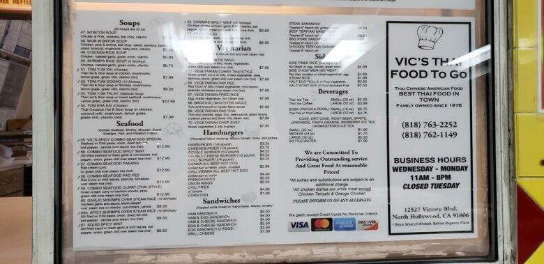 Vic's Food To Go - North Hollywood, CA menu_pic