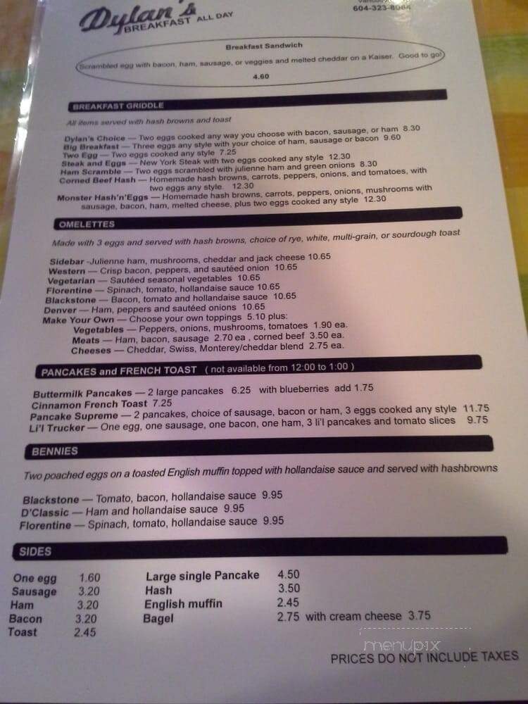 Dylan's - Vancouver, BC menu_pic