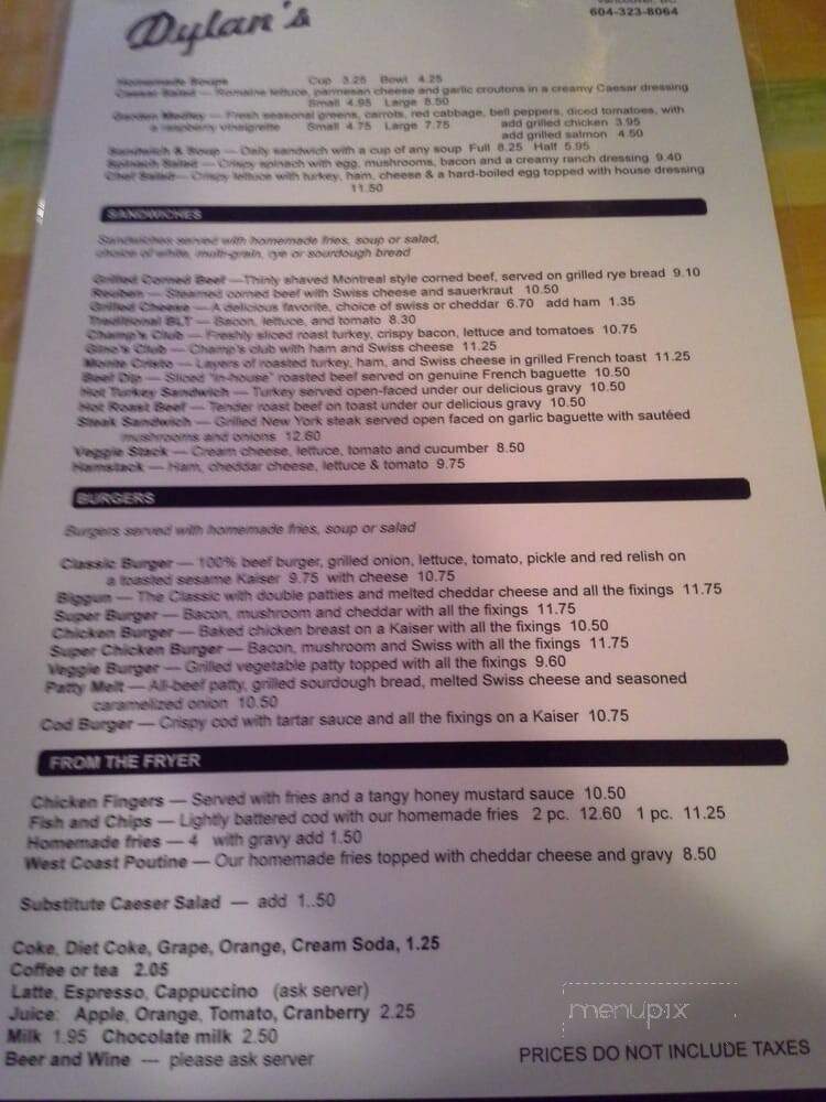 Dylan's - Vancouver, BC menu_pic