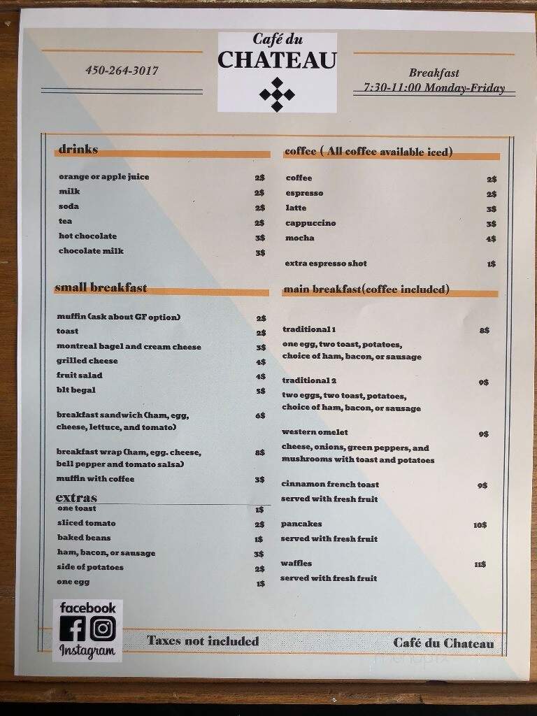 Cafe du Chateau 2005 - Huntingdon, QC menu_pic