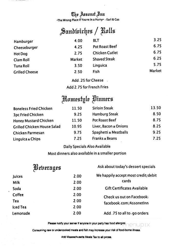 Assonet Inn - Assonet, MA menu_pic