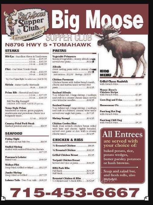 Big Moose Supper Club - Tomahawk, WI menu_pic