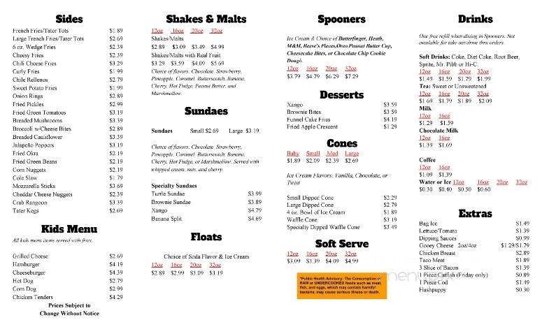 Spooners - Ellington, MO menu_pic