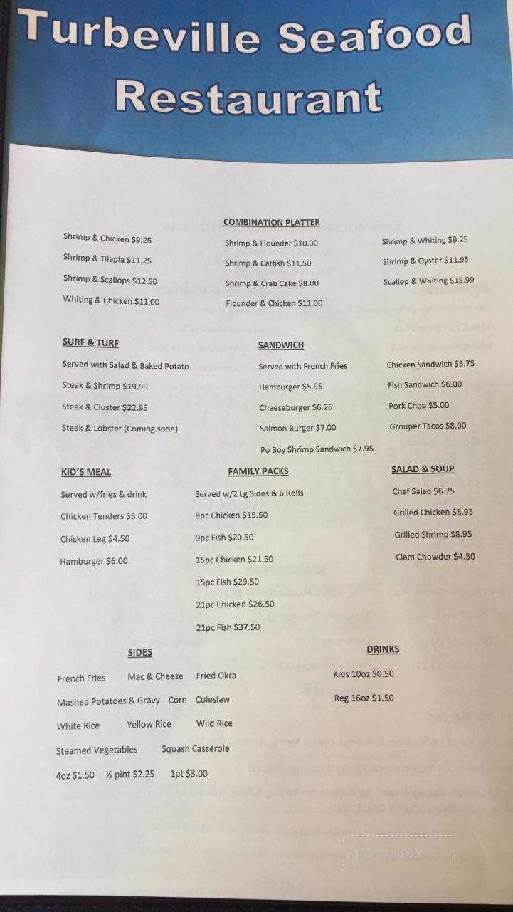 Turbeville Seafood Market And Restaurant - Turbeville, SC menu_pic