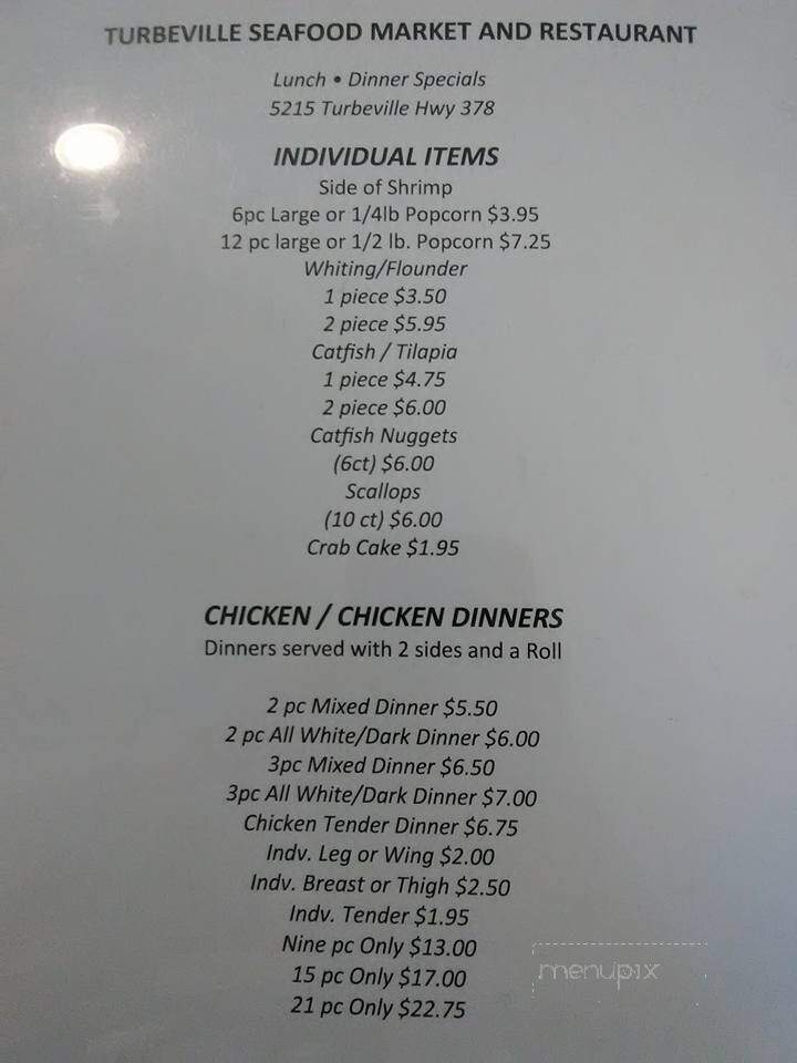 Turbeville Seafood Market And Restaurant - Turbeville, SC menu_pic