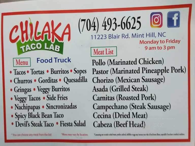 Chilaka TacoLab - Charlotte, NC menu_pic