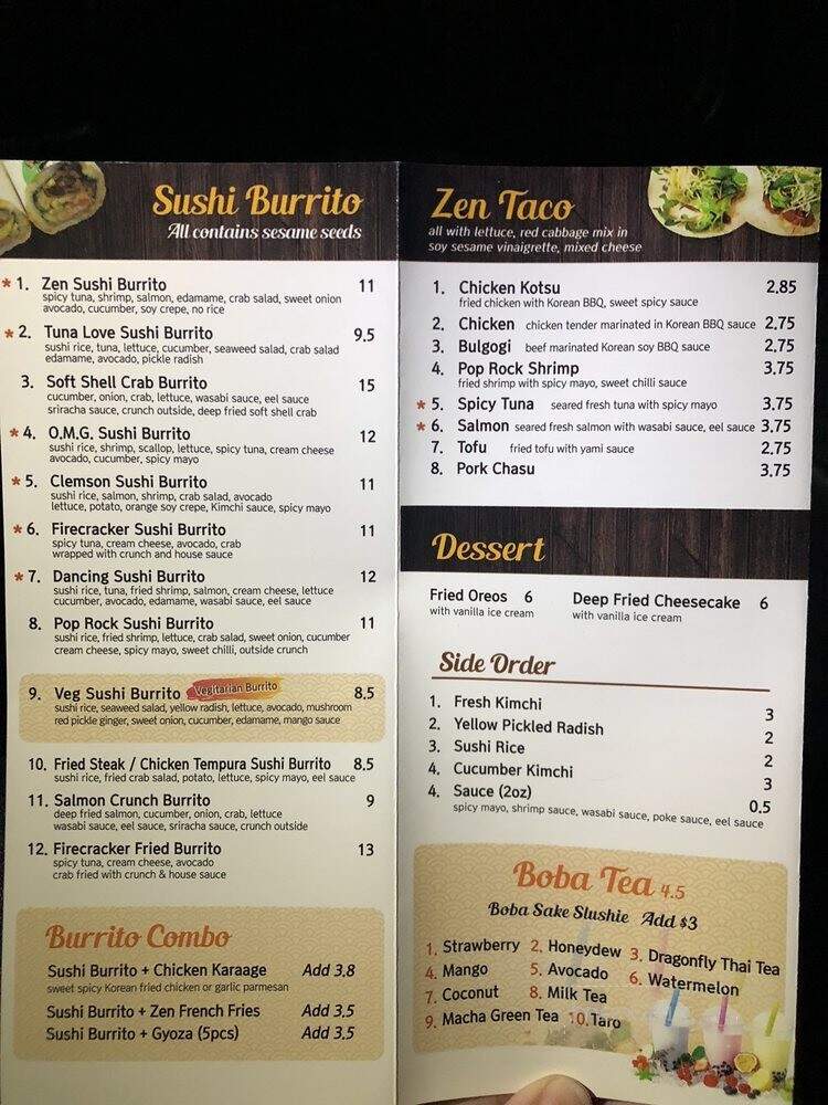 Zen Ramen & Sushi Burrito - Gainesville, GA menu_pic