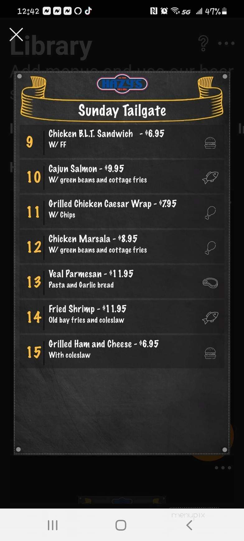 Hazys Bar & Grill - Feasterville, PA menu_pic