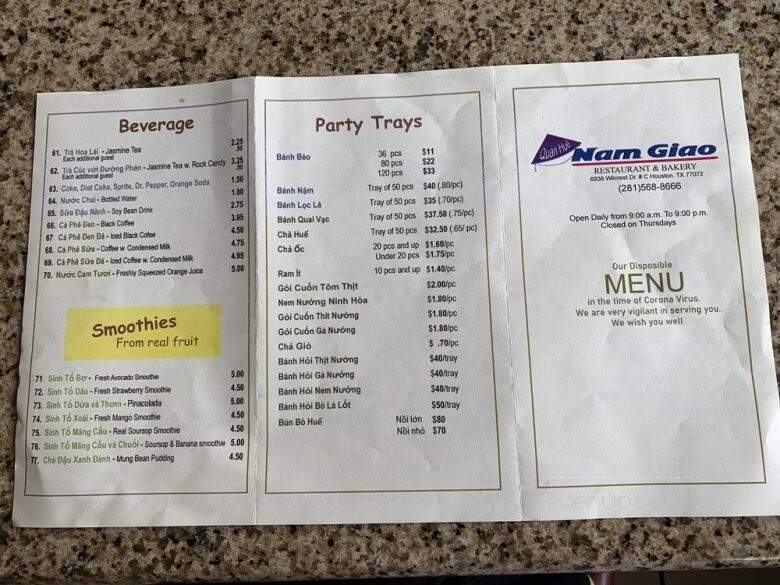 Nam Giao - Houston, TX menu_pic