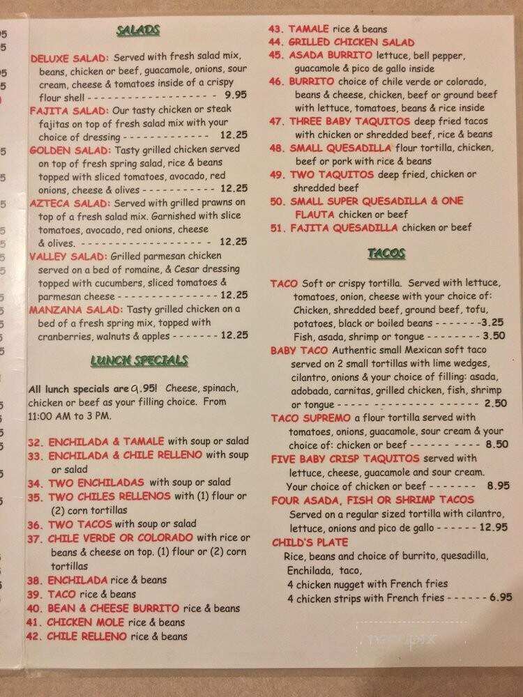 Valley Azteca - Arcata, CA menu_pic