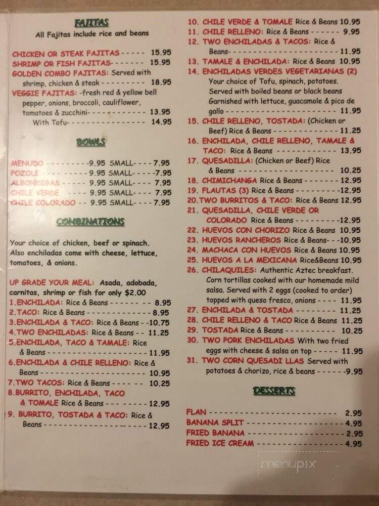 Valley Azteca - Arcata, CA menu_pic