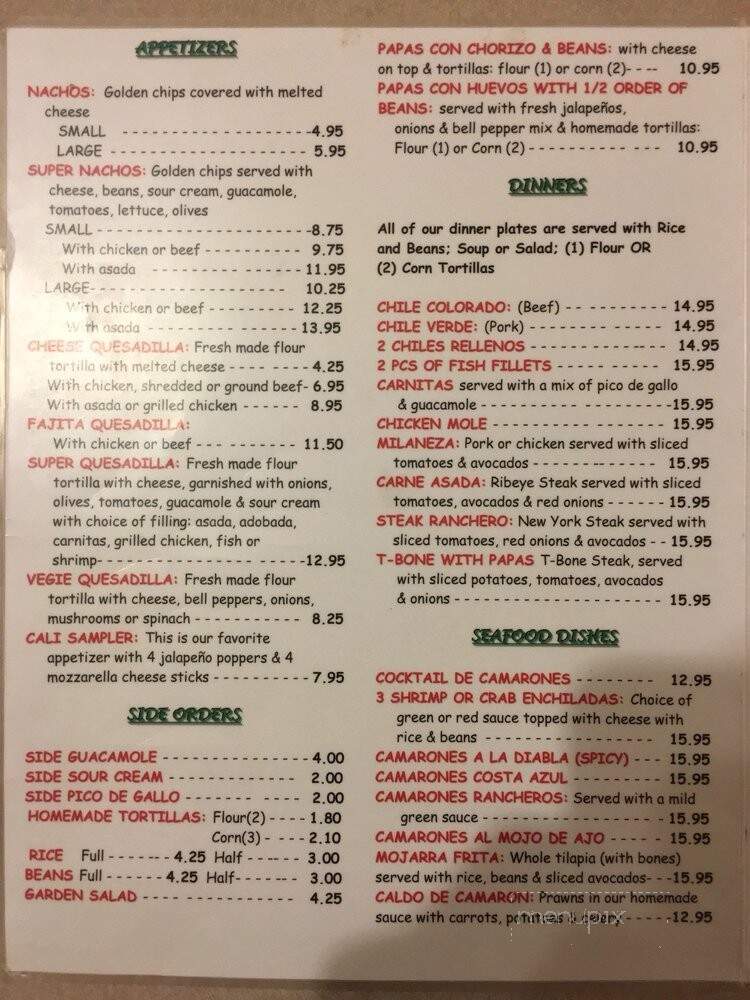 Valley Azteca - Arcata, CA menu_pic