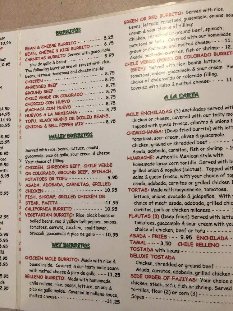 Valley Azteca - Arcata, CA menu_pic