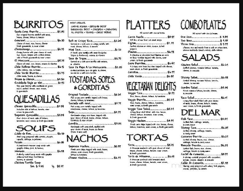 Santa Cruz Mexican Cuisine - Ventura, CA menu_pic