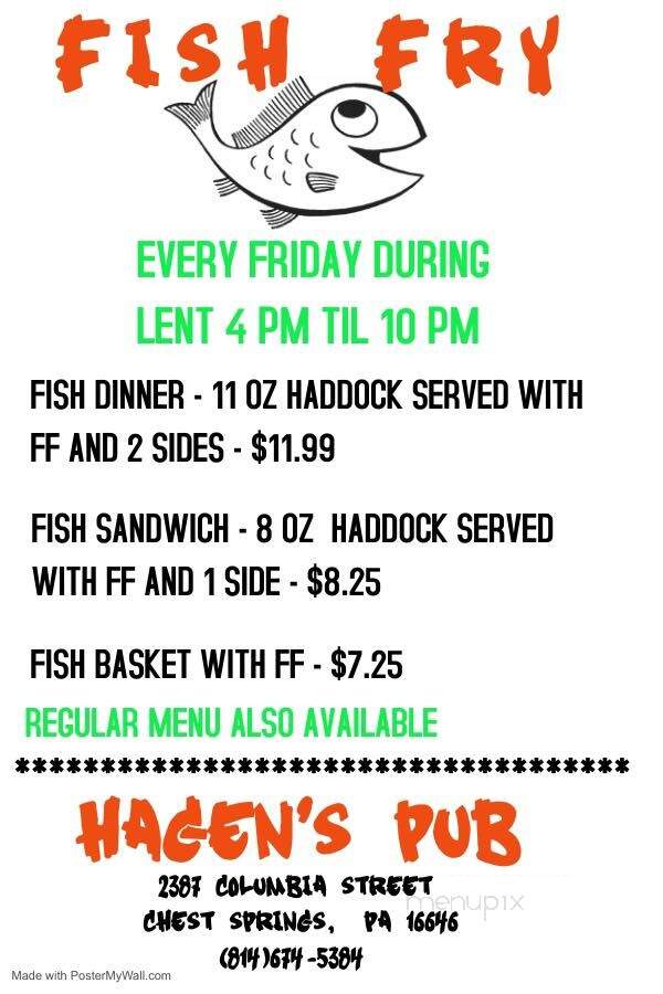 Hagen's Place - Patton, PA menu_pic