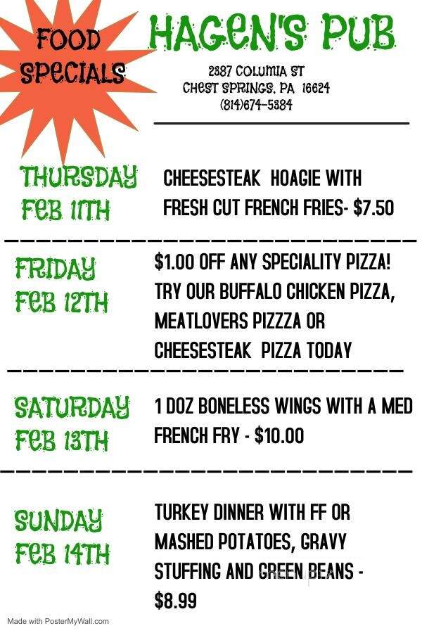 Hagen's Place - Patton, PA menu_pic