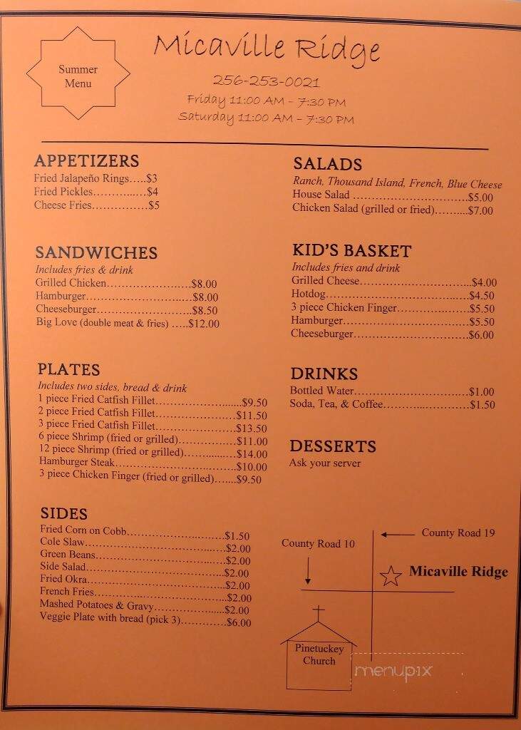 Micaville Restaurant - Heflin, AL menu_pic