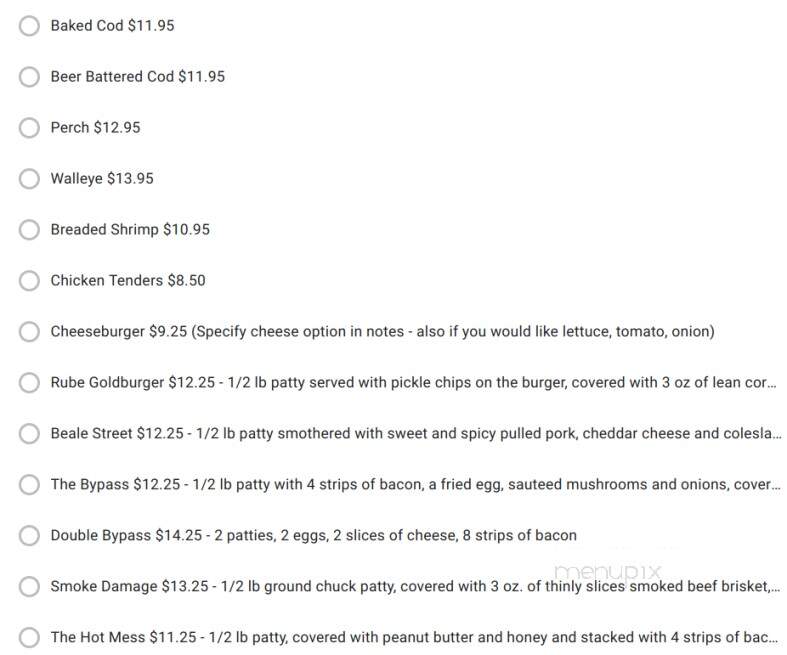 UNCLE George's Bar & Grill - Silver Lake, WI menu_pic